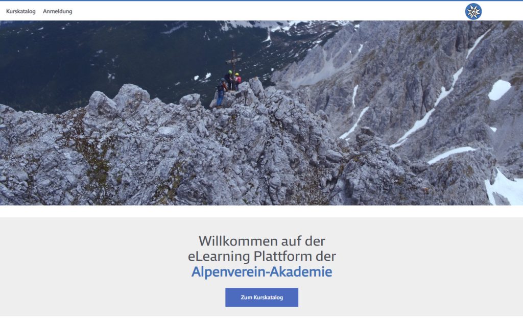 Startseite der E-Learning Plattform der Alpenverein Akademie