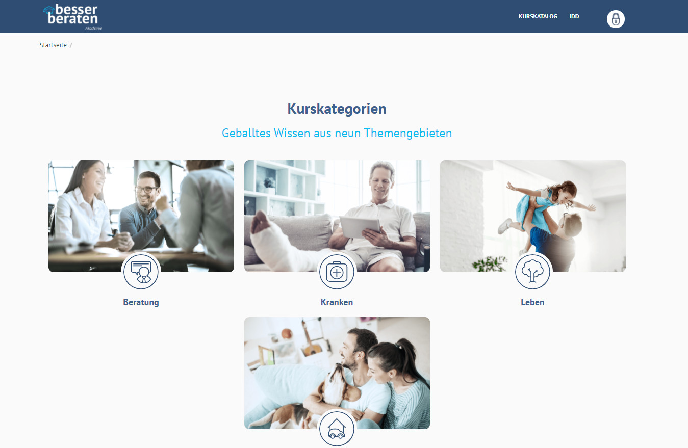 Kurskategorien auf der E-Learning Plattform des Fonds Finanz Maklerservice